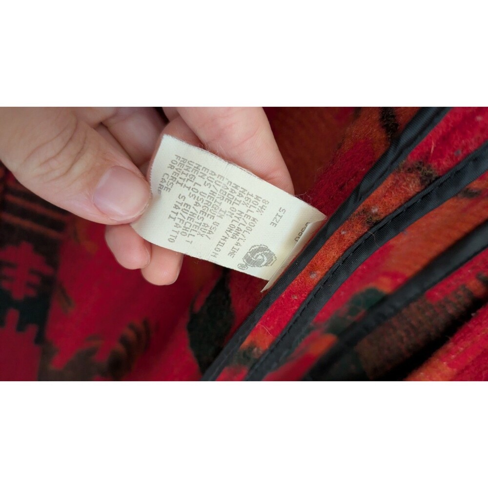 Vintage 90s Woolrich Womens Southwest Wool Trench Coat Large Aztec Long Duster - Picture 8 of 12